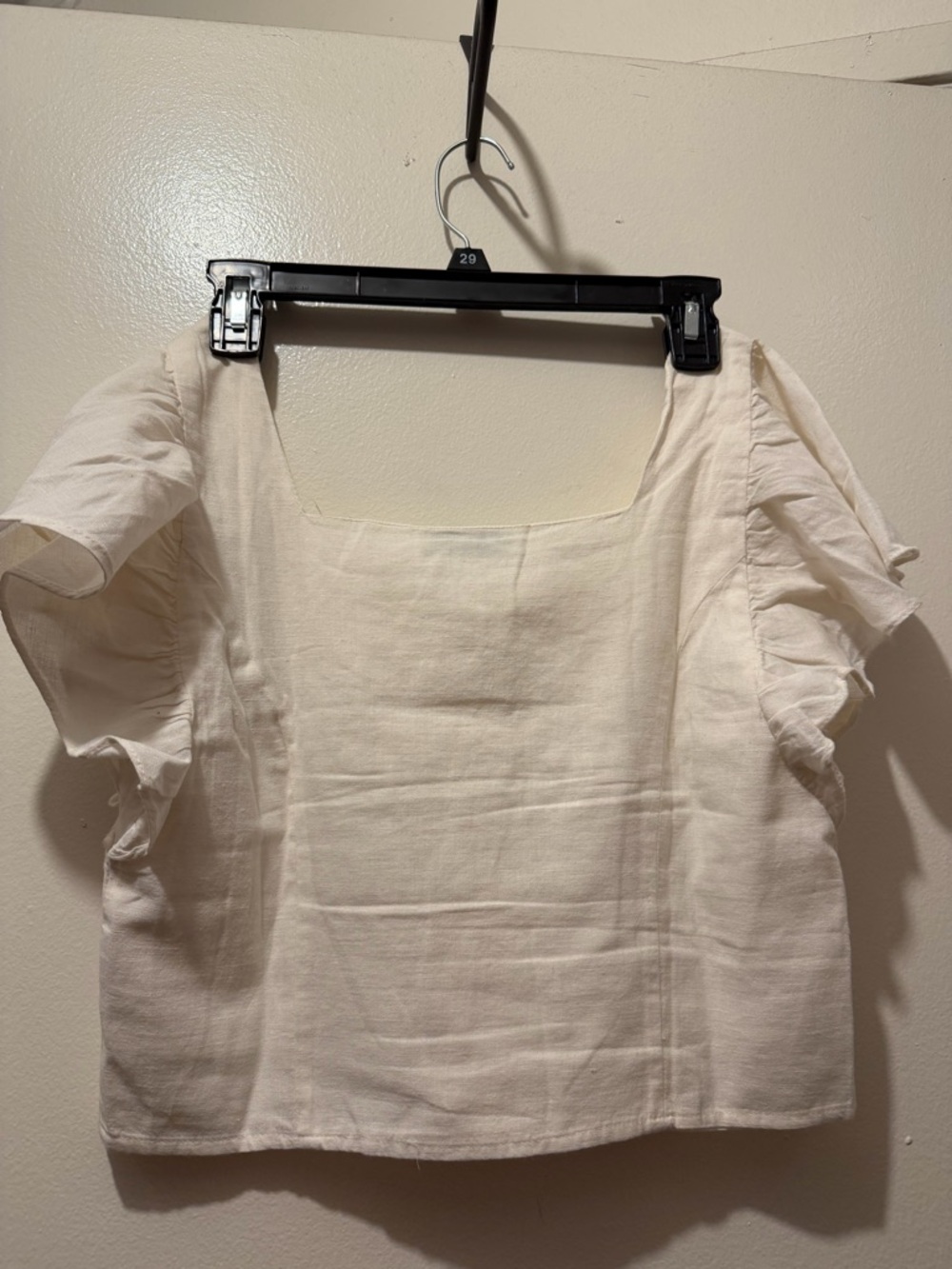Zara Cream Button-Front Ruffle Sleeve Crop Top - Picture 6 of 10